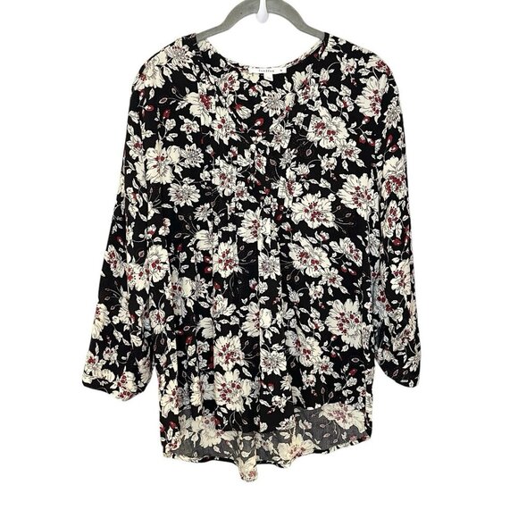 Fun 2 Fun Top Stitch Fix Women's Maley Blouse Size M Black Floral 3/4 Sleeve - Picture 1 of 6